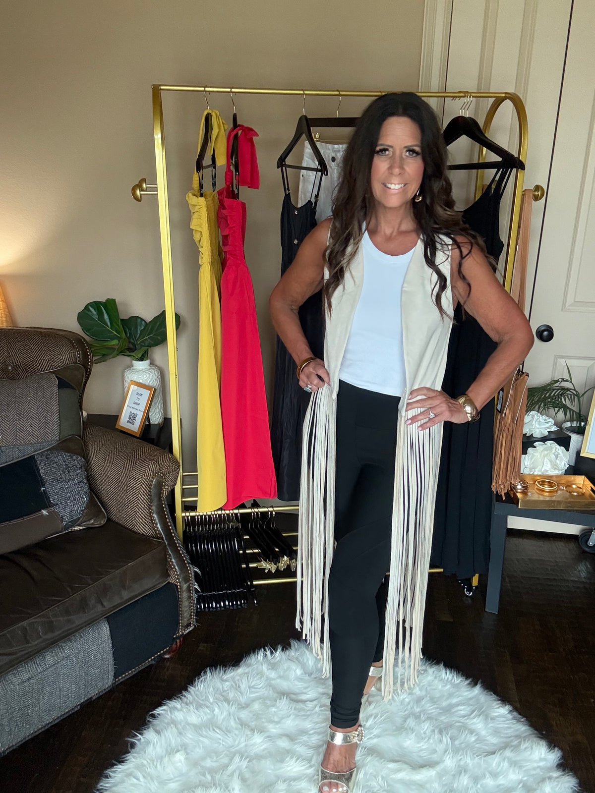 Cream statement vest with fringe detail