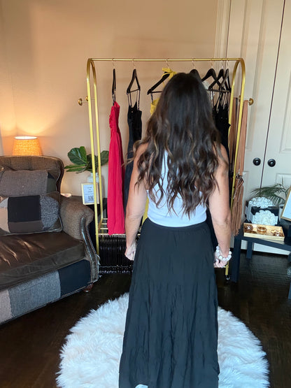 Luna Tiered Maxi Skirt-Black