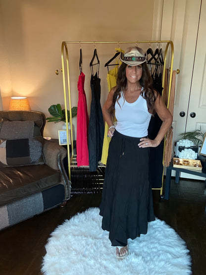 Luna Tiered Maxi Skirt-Black