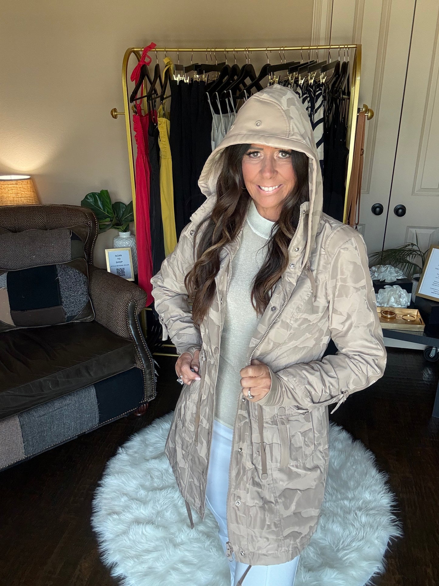 Camo Anorak - Warm  Taupe with Hood-Blanc Noir