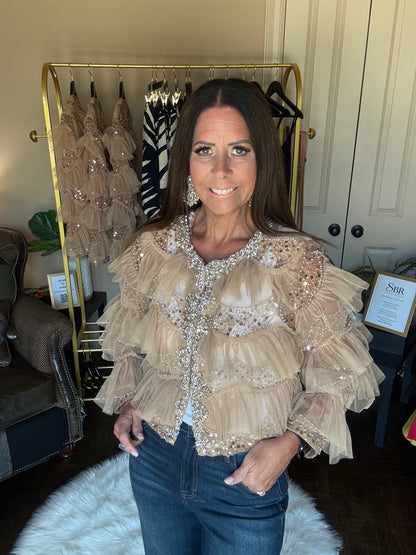 Multi-Embellished Ruffled Jacket