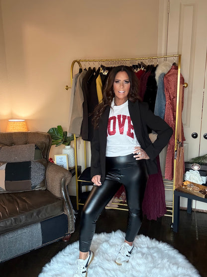 Black faux leather zip-detail leggings, alternate product photo