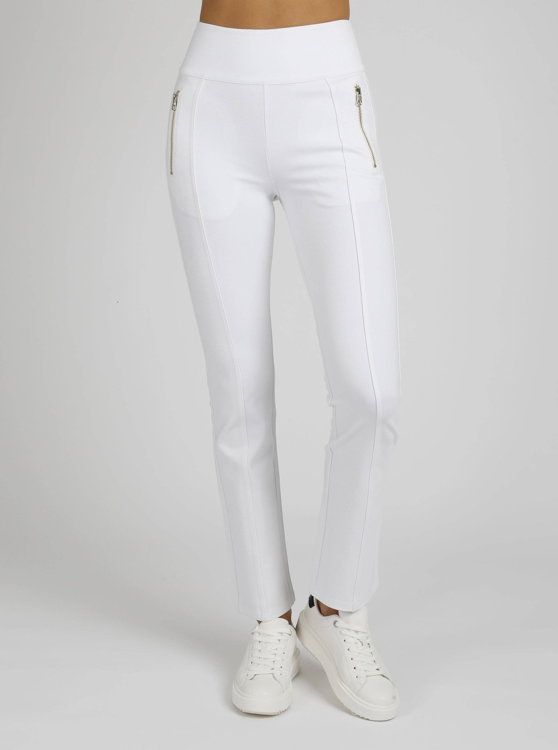 White pants with zippers on a white background